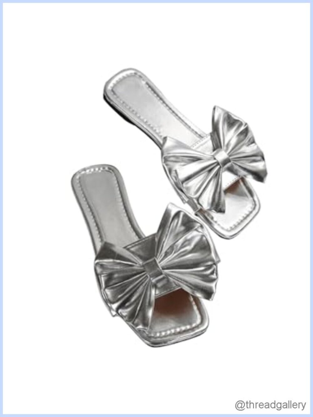 GORGLITTER Women's Faux Leather Slide Sandals Bow Square Toe Flat Comfort